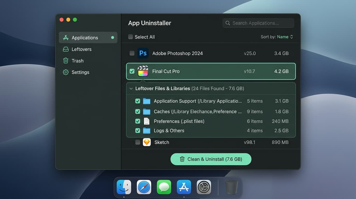 App Uninstaller: Remove apps with leftover caches & library files