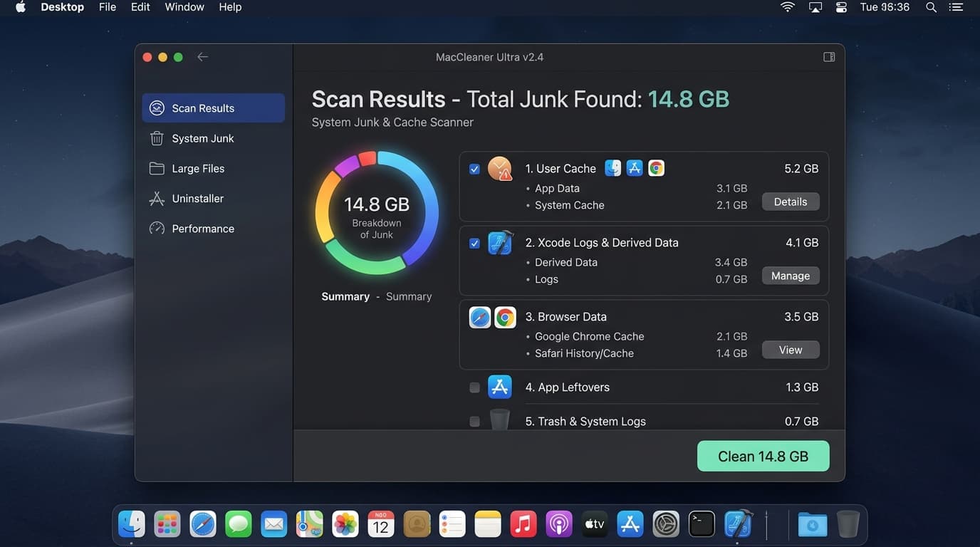 Junk Scanner: Safely clean user caches & development logs