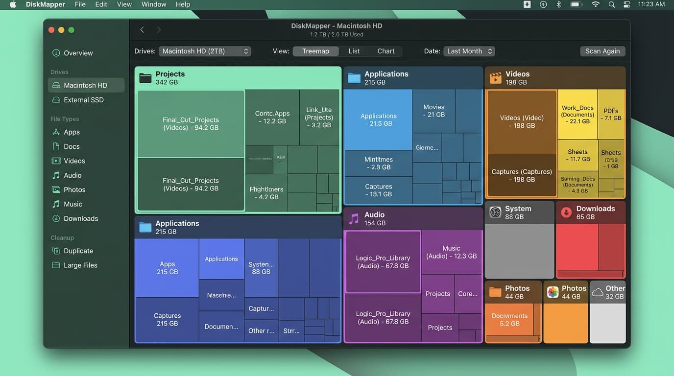 Disk Treemap: Visual breakdown of storage across media and folders