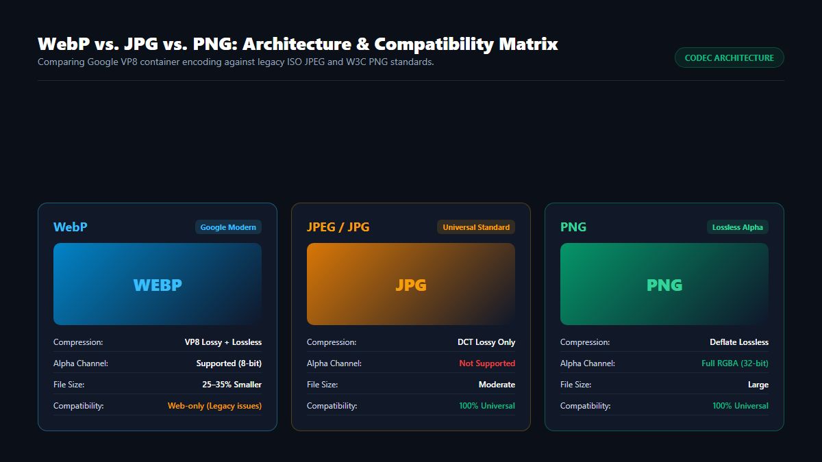 WebP vs. JPG vs. PNG: Architecture & Compatibility Matrix